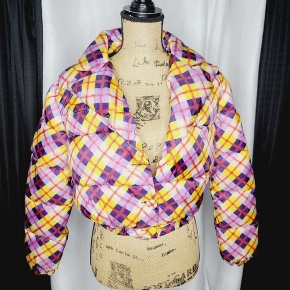 Dolls Kill Delia's All Hail Me Bias Plaid Puffer Jacket
